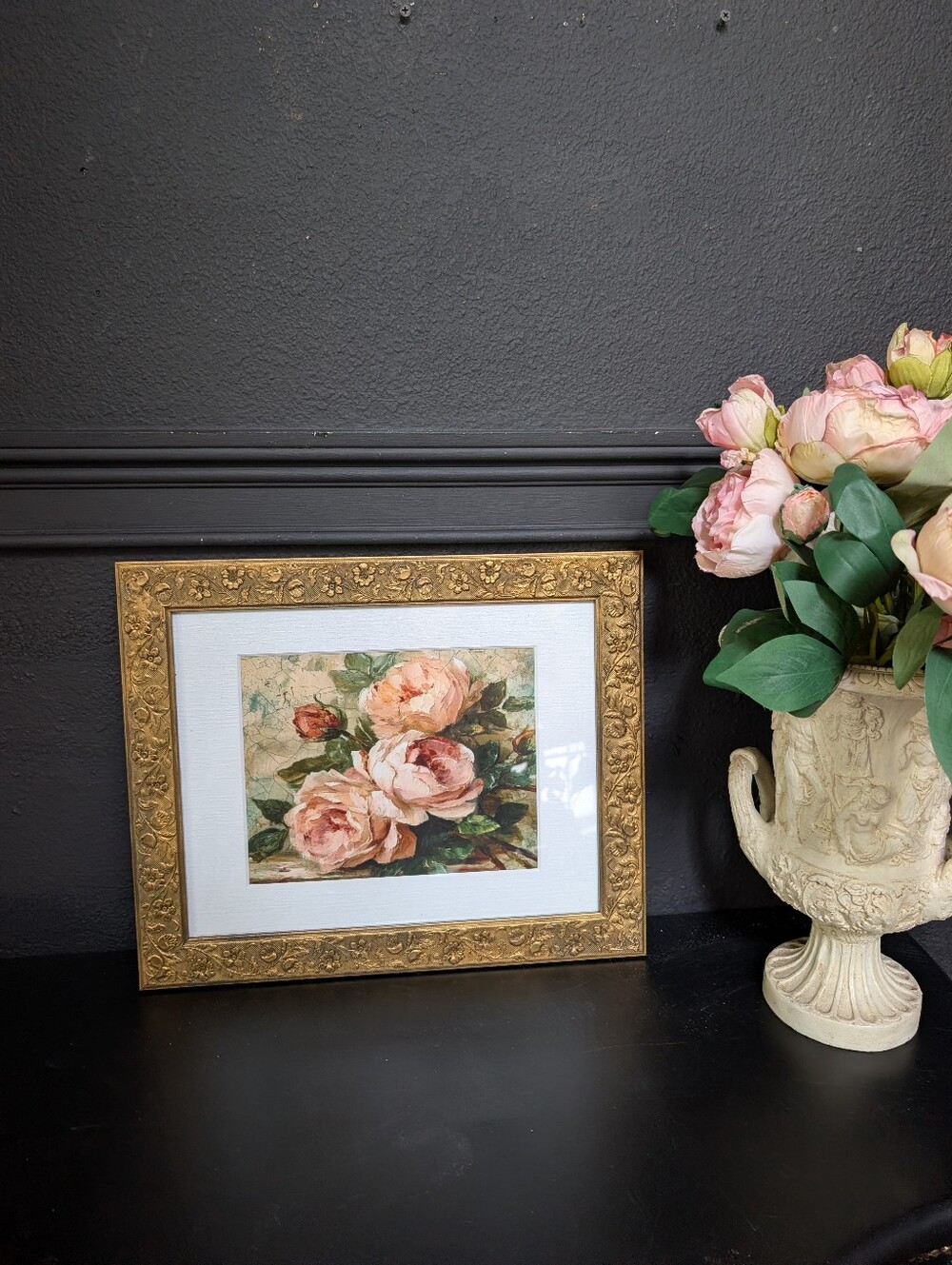 Vintage Ornate Gold Floral Picture Frame, Rose Botanical Art, Cottage Victorian